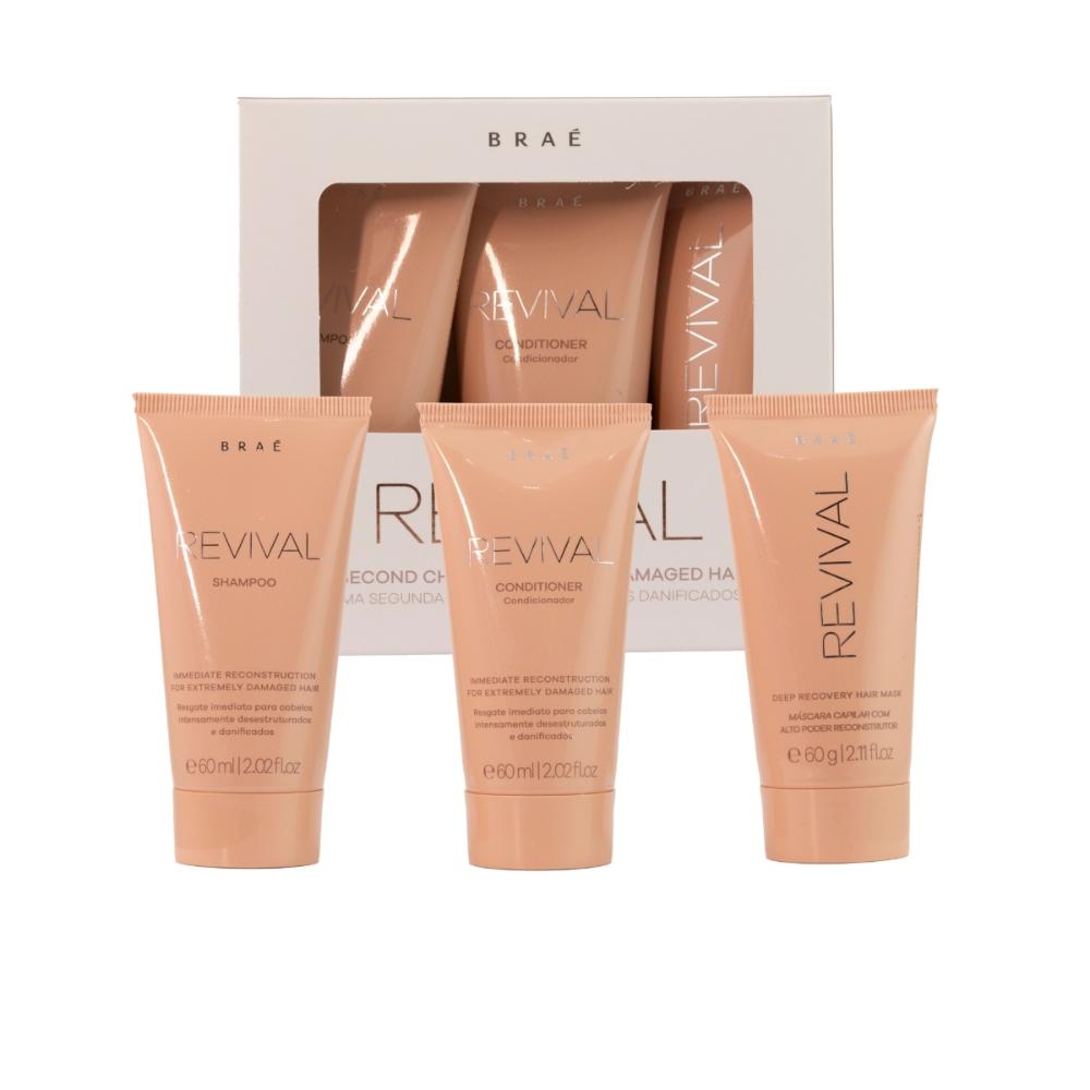 Encontraproduto.com.br - Kit Braé Travel Size Revival - Shampoo 60ml + Condicionador 60 ml + Máscara 60 g