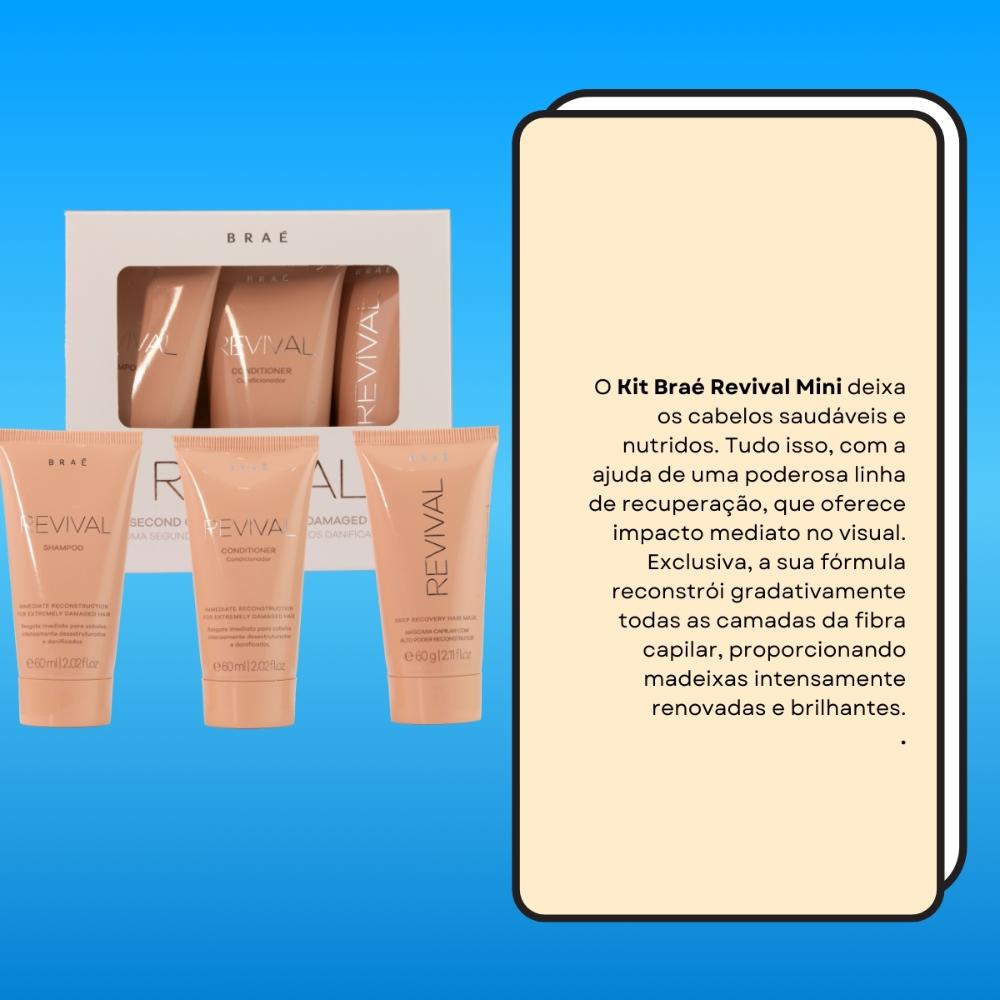 Encontraproduto.com.br - Kit Braé Travel Size Revival - Shampoo 60ml + Condicionador 60 ml + Máscara 60 g