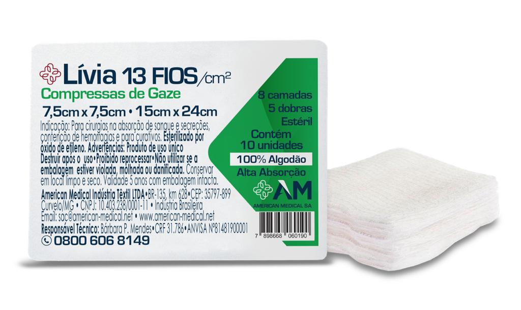 Encontraproduto.com.br - Compressa Gaze 13 Fios Estéril 7,5 x 7,5cm Pacote com 10 Unidades - Caixa com 10 Pacotes