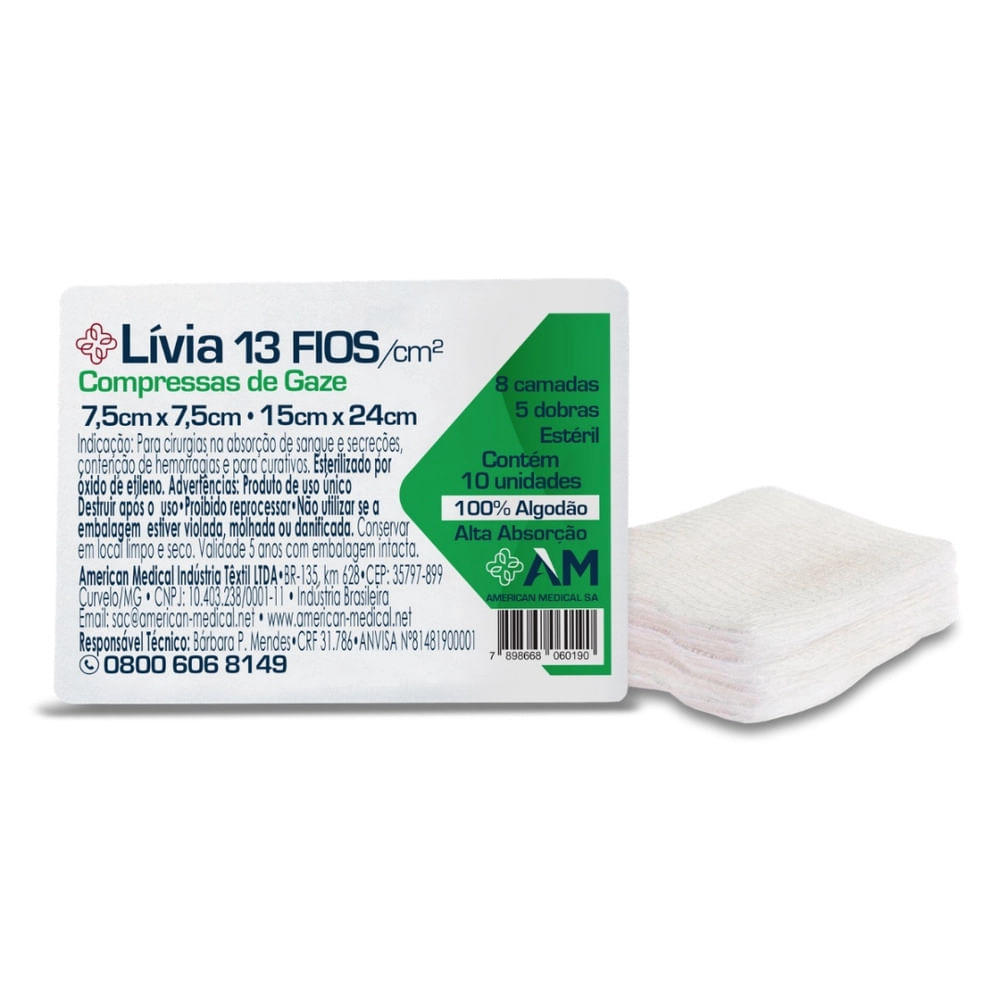 Encontraproduto.com.br - Compressa Gaze 13 Fios Estéril 7,5 x 7,5cm Pacote com 10 Unidades - Caixa com 10 Pacotes
