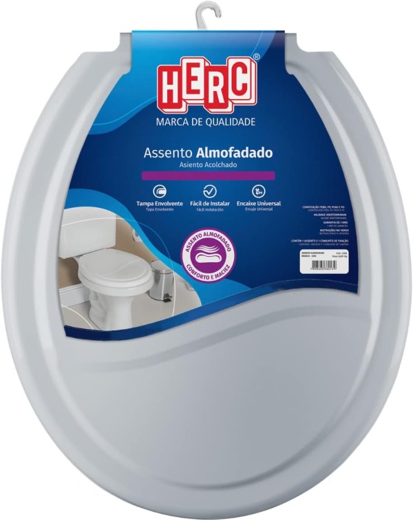Encontraproduto.com.br - Tampa de Vaso/Assento Sanitário Cinza Escuro Almofadado 2387 Herc