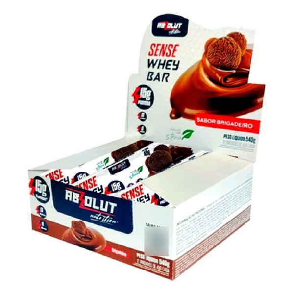 Encontraproduto.com.br - Barra de proteína Sense Whey Bar Absolut Nutrition Sabor Brigadeiro 15g de Proteína Adoçado com Stevia 45g