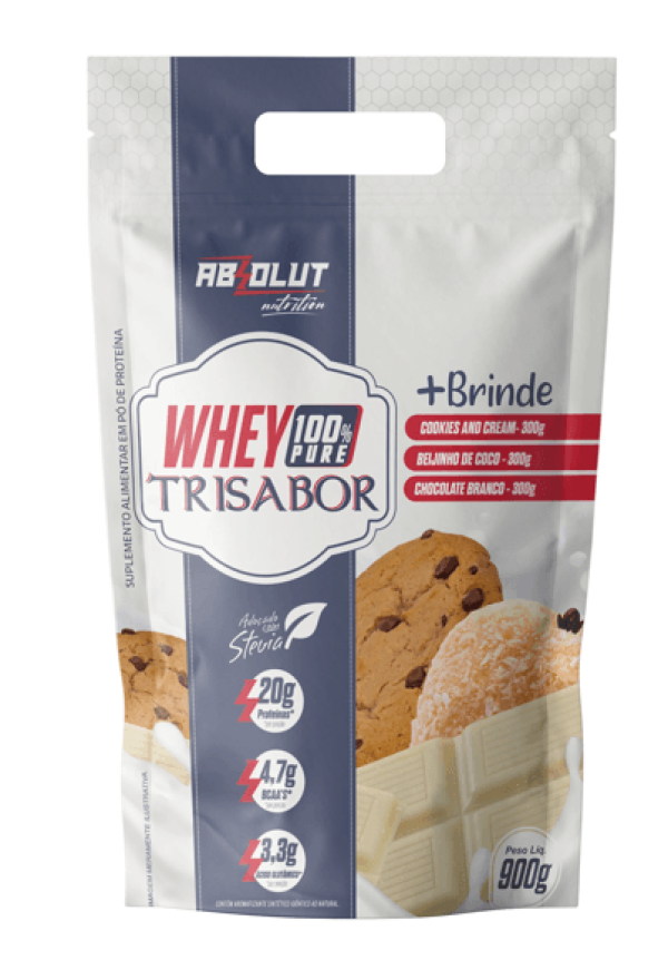 Encontraproduto.com.br - Whey 100% Pure Refil Trisabor Cookies Beijinho e Chocolate Branco - 900g