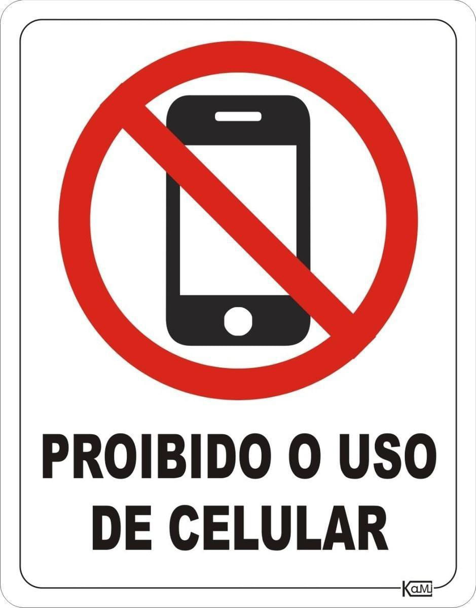 Placa de Sinalização Proibido Celular - Ps Branco - Kami 23x18cm