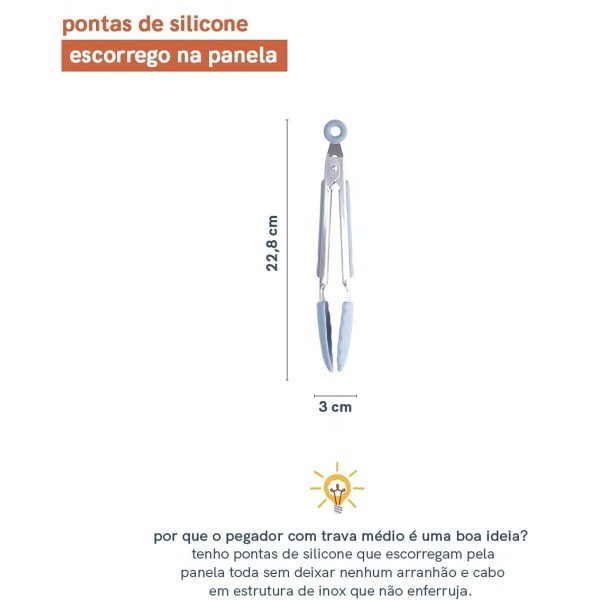 Encontraproduto.com.br - Pegador Inox com Trava Oikos Azul 22 cm