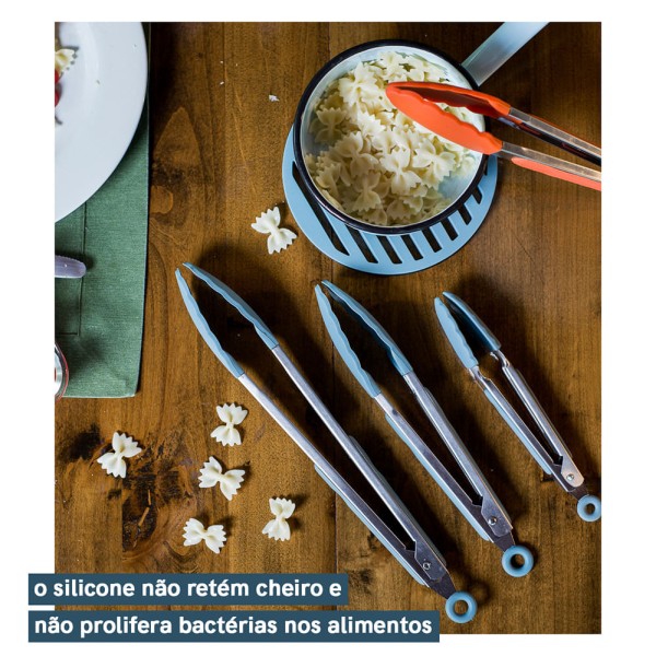 Encontraproduto.com.br - Pegador Inox com Trava Oikos Azul 22 cm