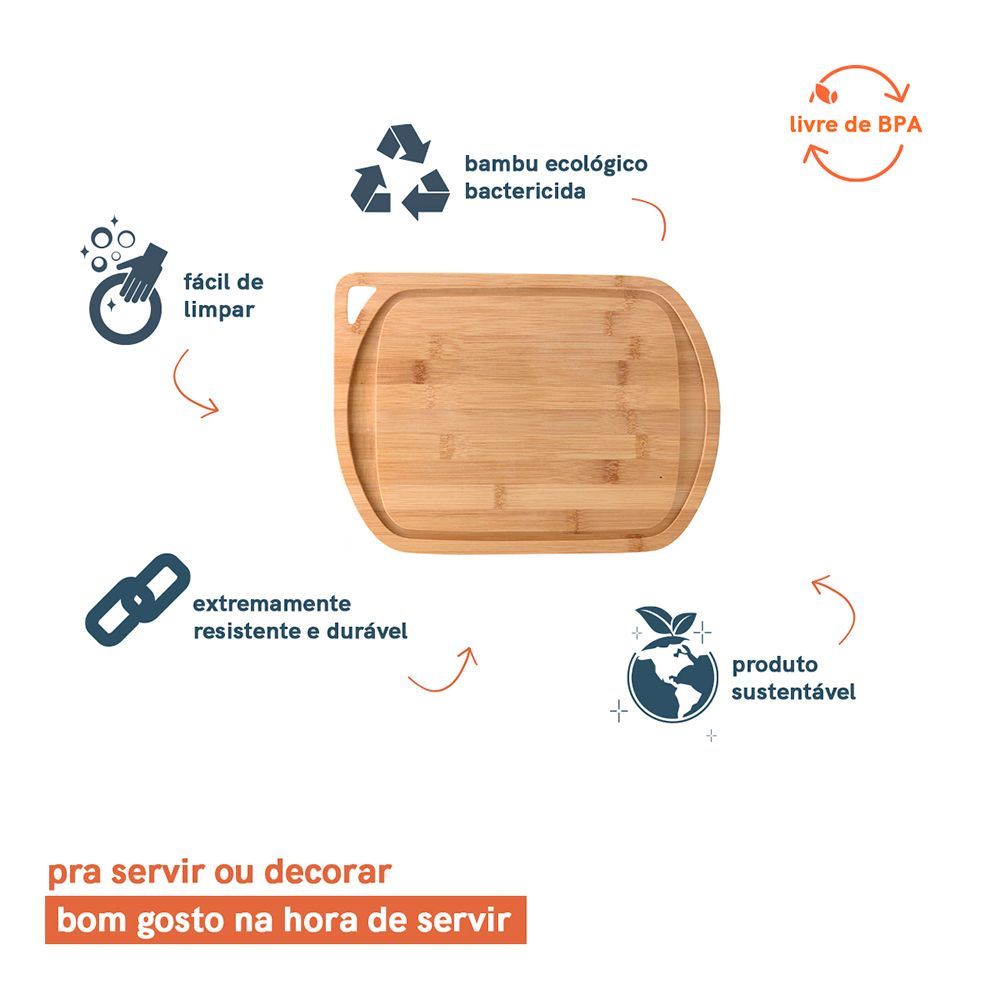 Encontraproduto.com.br - Tábua Para Churrasco de Bambu Oikos Com Alça 33x24cm
