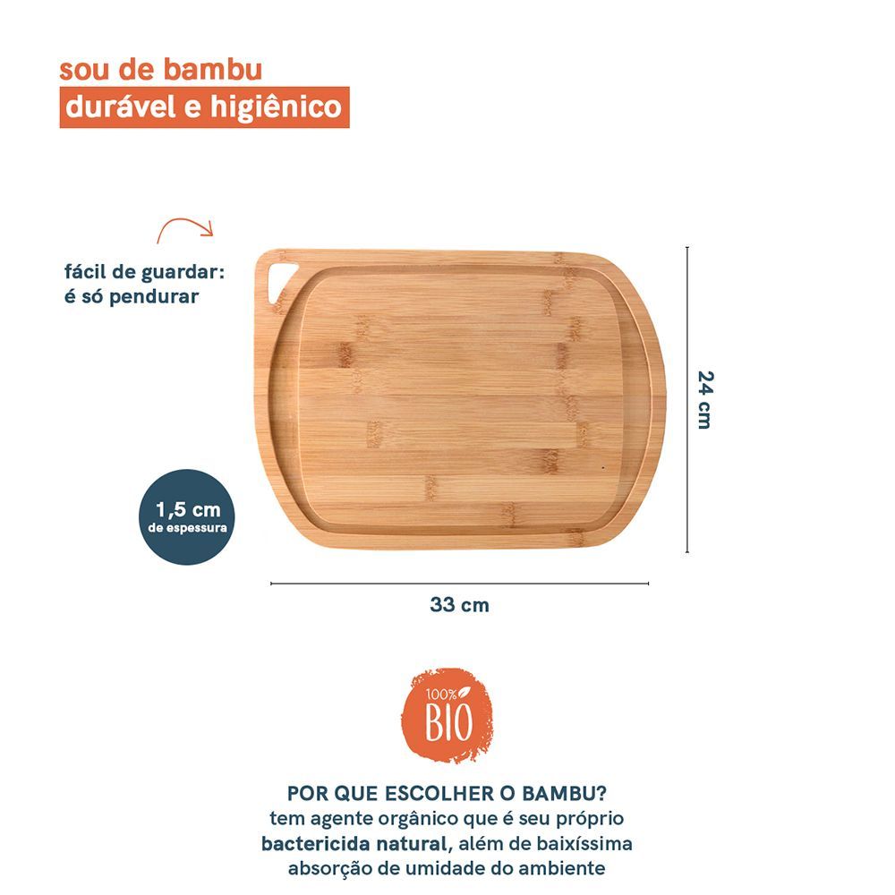 Encontraproduto.com.br - Tábua Para Churrasco de Bambu Oikos Com Alça 33x24cm