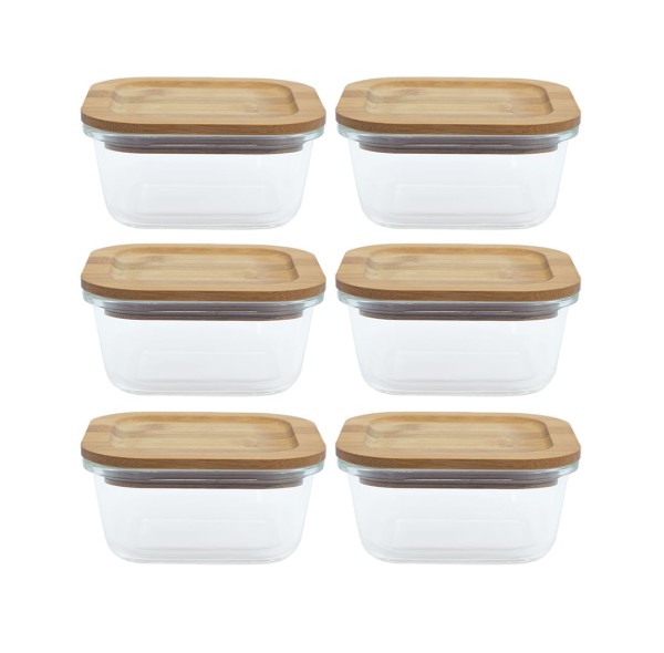 Encontraproduto.com.br - Conjunto 6 Potes Vidro Herméticos C/ Tampa de Bambu - Oikos