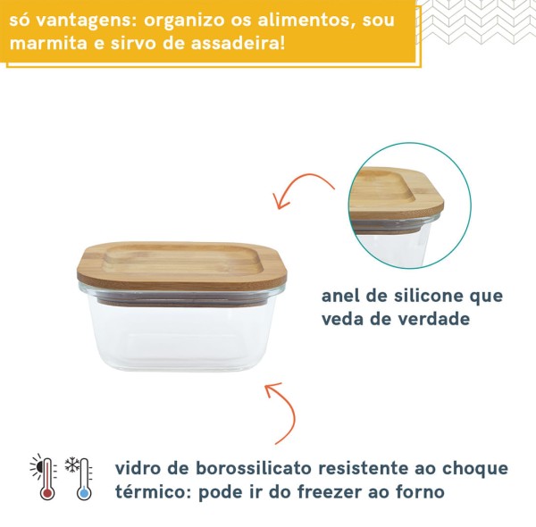 Encontraproduto.com.br - Conjunto 6 Potes Vidro Herméticos C/ Tampa de Bambu - Oikos