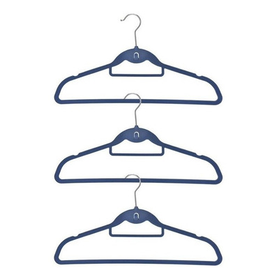 Conjunto 3 Cabides Toq de Veludo com Gancho Azul OIKOS