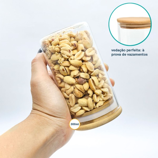 Encontraproduto.com.br - Conjunto de 6 Potes Herméticos de 300 Ml com Tampa de Bambu Oikos
