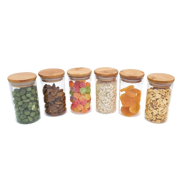 Encontraproduto.com.br - Conjunto de 6 Potes Herméticos de 300 Ml com Tampa de Bambu Oikos