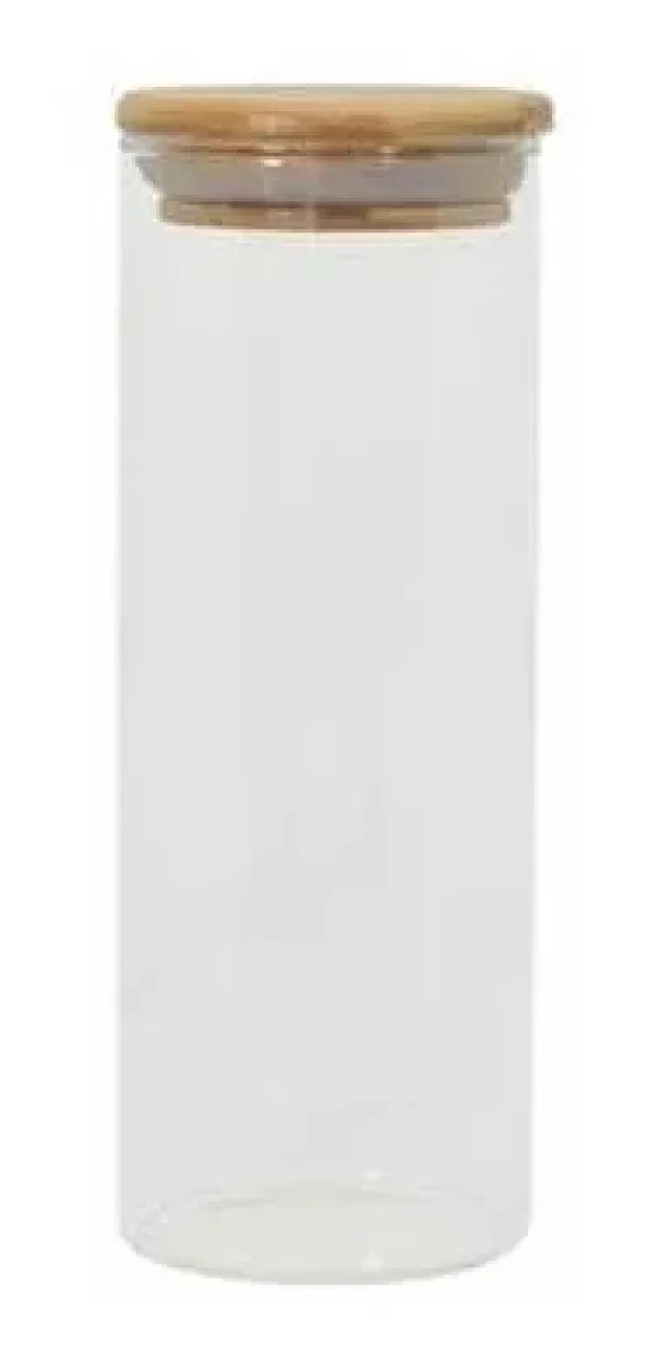 Pote de Vidro com Tampa de Bambu Circular Mantimento Natural 450ml