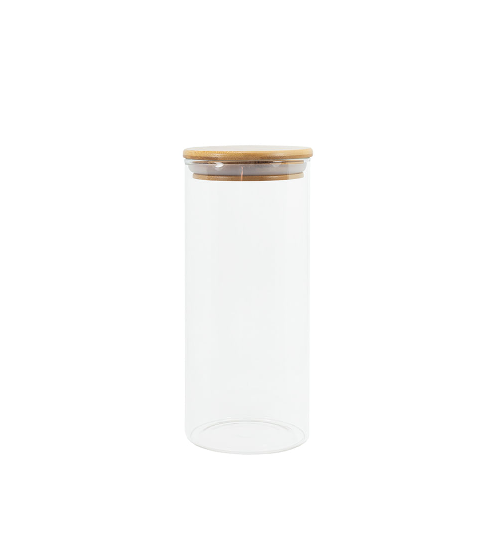 Encontraproduto.com.br - Pote de Vidro Hermetico Oikos com Tampa de Bambu Flat 800ML