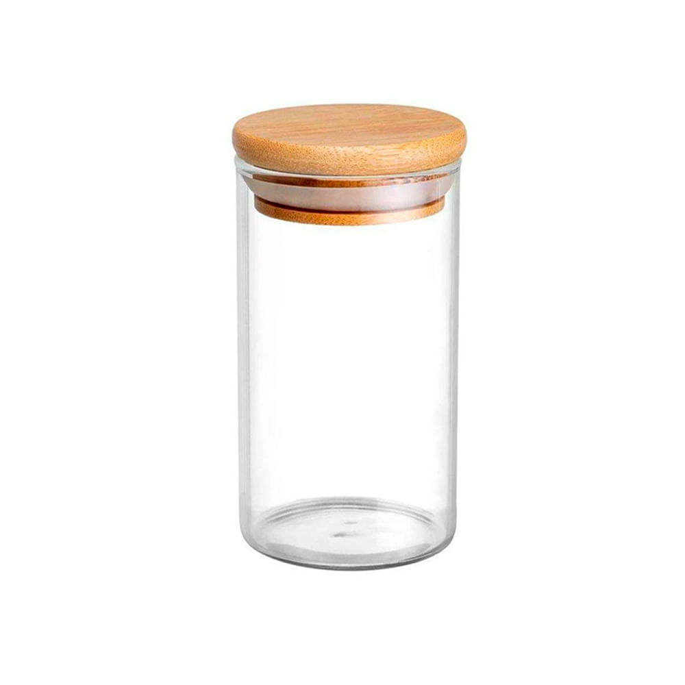 Encontraproduto.com.br - Pote de Vidro Hermetico Oikos com Tampa de Bambu Flat 800ML