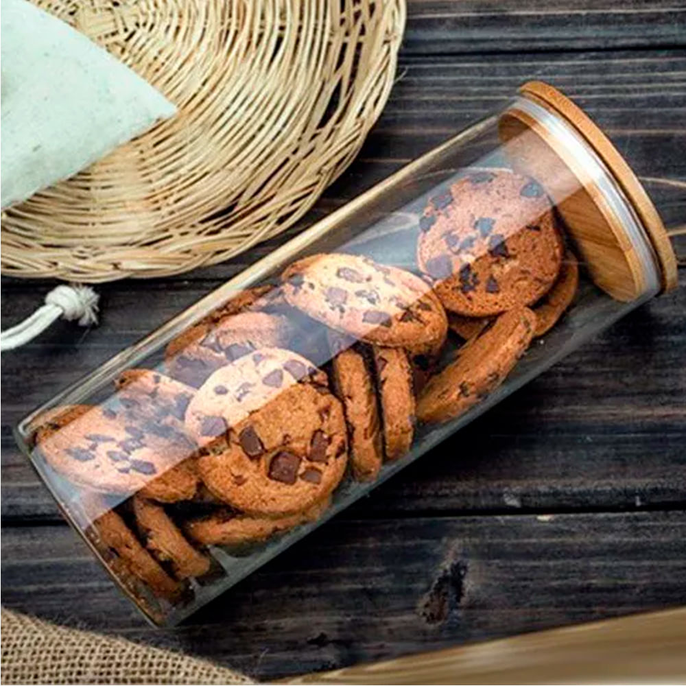 Encontraproduto.com.br - Pote de Vidro Hermetico Oikos com Tampa de Bambu Flat 800ML