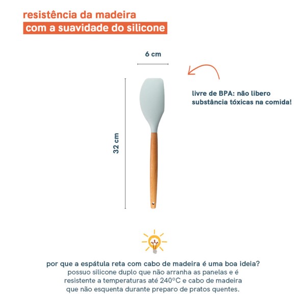 Encontraproduto.com.br - Espátula Reta de Silicone com Cabo de Madeira Oikos
