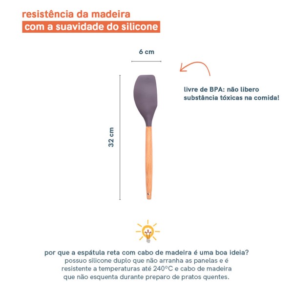 Encontraproduto.com.br - Espátula Reta de Silicone com Cabo de Madeira Oikos