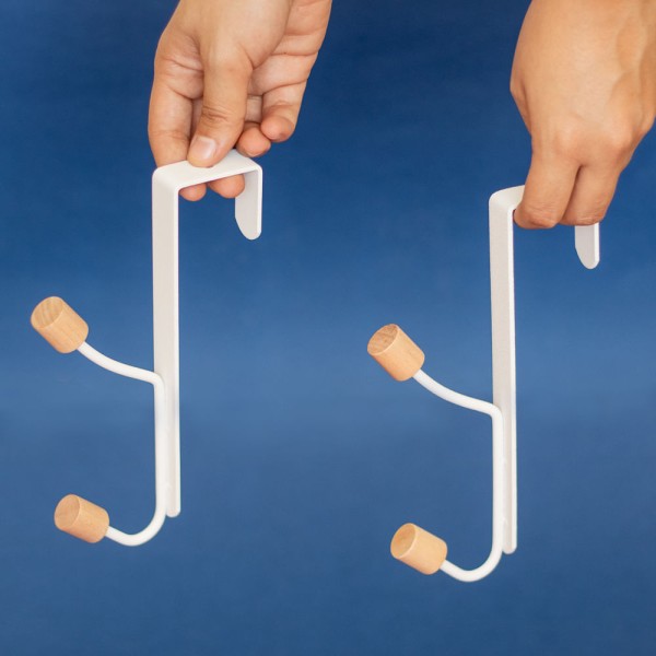 Encontraproduto.com.br - Kit 2 Cabideiros Ferreiro com Gancho para Porta Branco Oikos
