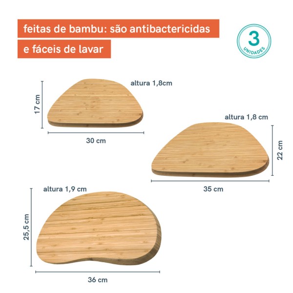 Encontraproduto.com.br - Tábua de Corte Irregular de Bambu Oikos - 3 Pçs
