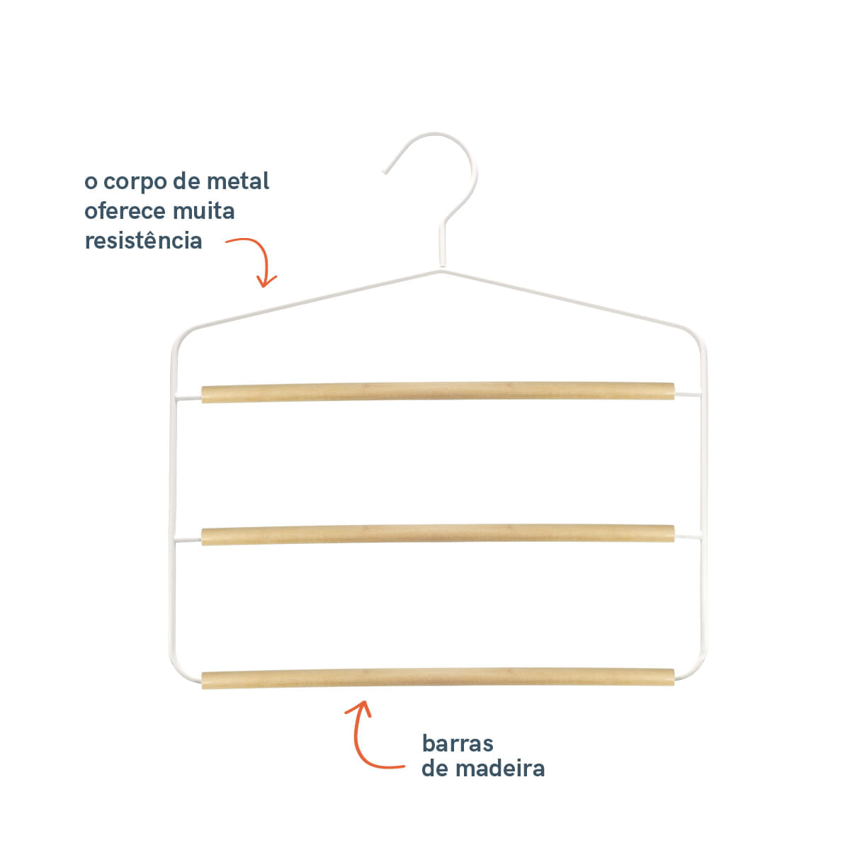 Encontraproduto.com.br - Cabide De Metal Triplo C/ Barras De Madeira Brc Oikos 3pçs Cor Branco