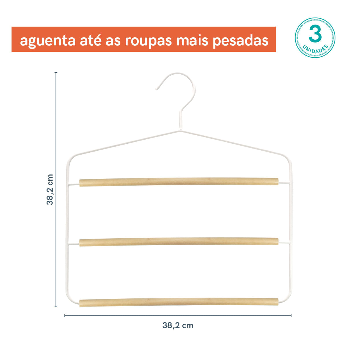 Encontraproduto.com.br - Cabide De Metal Triplo C/ Barras De Madeira Brc Oikos 3pçs Cor Branco