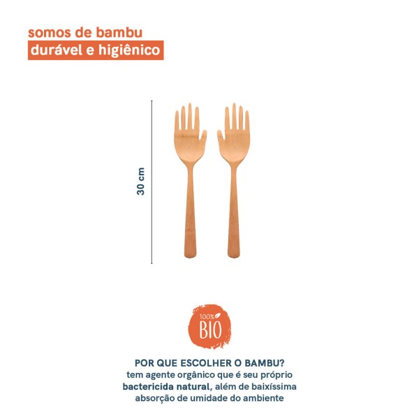 Encontraproduto.com.br - Pegador para Saladas Oikos Mãozinha de Bambu | Com 2 Unidades