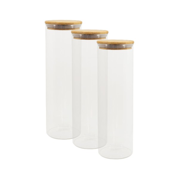 Encontraproduto.com.br - Kit 3 Potes De Vidro P/ Mantimentos 2L c/ Tampa Bambu Oikos