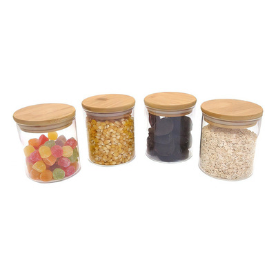 Pote de Mantimentos Quadrado Flat 250ml Tampa Bambu OIKOS