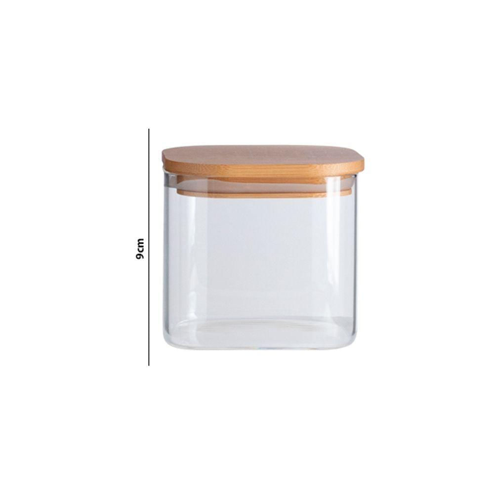 Encontraproduto.com.br - Pote de Vidro Flat com Tampa de Bambu Quadrado Mantimento 600ml