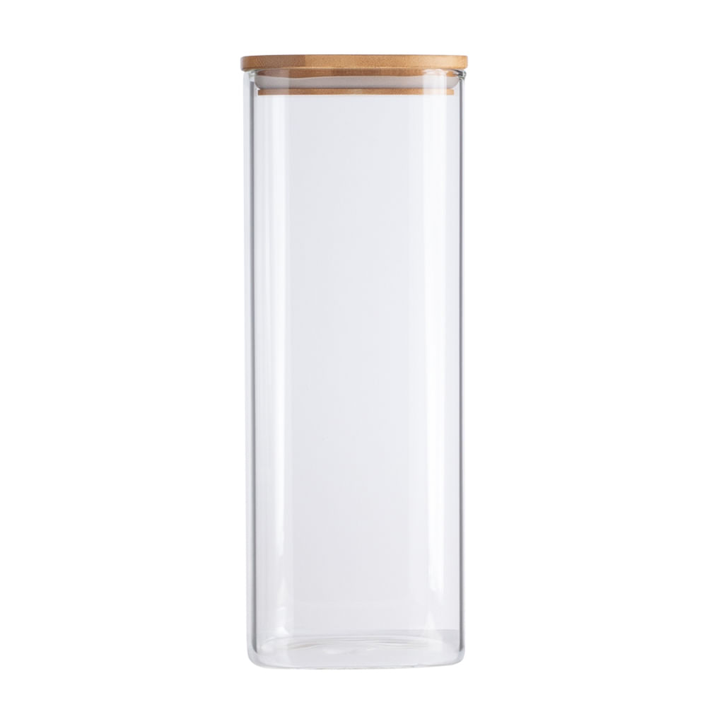 Pote de Vidro Quadrado com Tampa de Bambu Oikos 1,9L