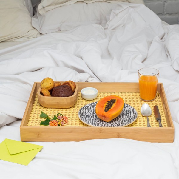Encontraproduto.com.br - Bandeja De Bambu Com Palha Retangular 48cm
