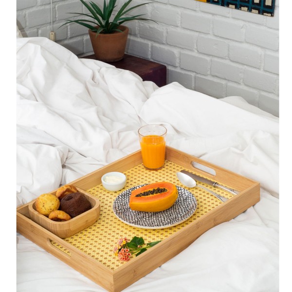 Encontraproduto.com.br - Bandeja De Bambu Com Palha Retangular 48cm
