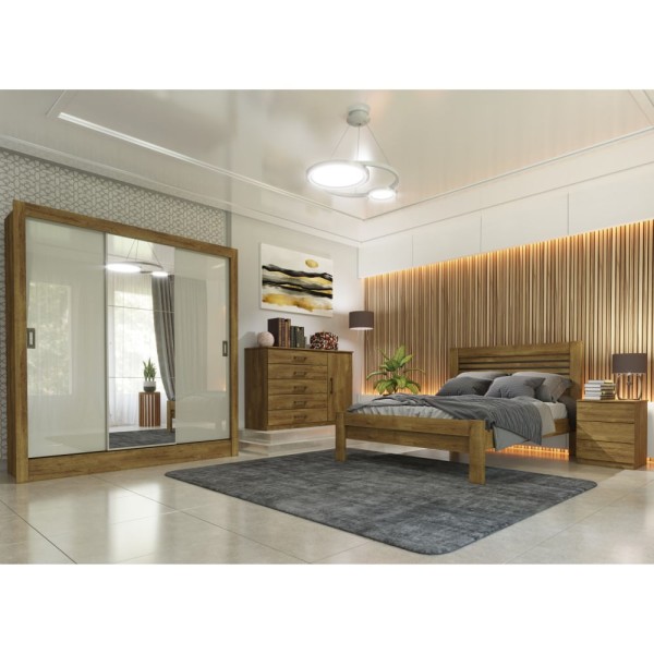Guarda Roupa Armário Roupeiro Malibu 3 Portas 4 Gavetas 3 Espelhos Quarto Castanho E Branco