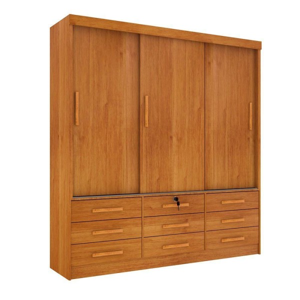 Encontraproduto.com.br - Roupeiro 3 Portas E 9 Gavetas Chicago Cinamomo