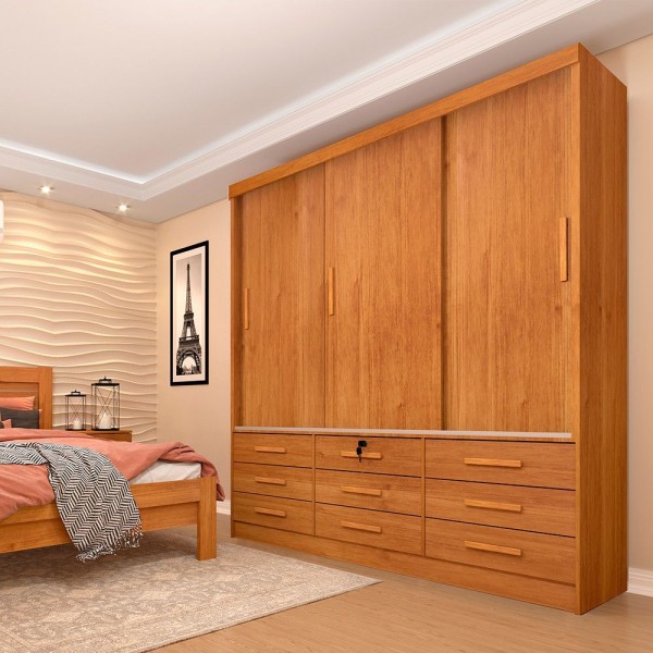 Encontraproduto.com.br - Roupeiro 3 Portas E 9 Gavetas Chicago Cinamomo