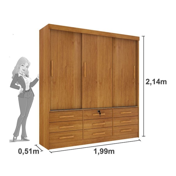 Encontraproduto.com.br - Roupeiro 3 Portas E 9 Gavetas Chicago Cinamomo