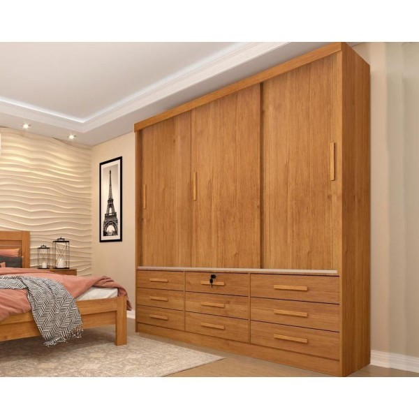 Encontraproduto.com.br - Roupeiro 3 Portas E 9 Gavetas Chicago Cinamomo