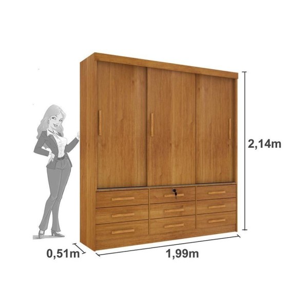 Encontraproduto.com.br - Roupeiro 3 Portas E 9 Gavetas Chicago Cinamomo