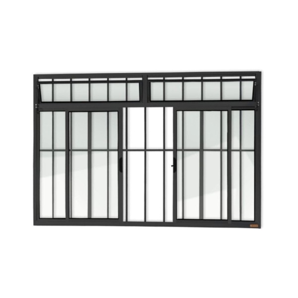 Encontraproduto.com.br - Janela Plus 4 Folhas Com Bandeira E Grade Vidro Liso 120cm X 200cm Brimak Preto