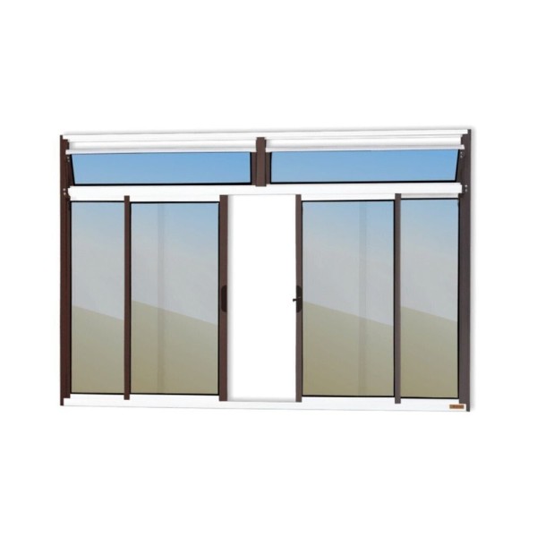 Janela Plus 4 Folhas Com Bandeira Vidro Reflex 120cm X 200cm Brimak Mix Corten