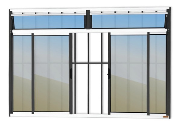 Encontraproduto.com.br - Janela Plus 4 Folhas Com Bandeira E Grade Vidro Reflex 100cm X 120cm Brimak Mix Preto