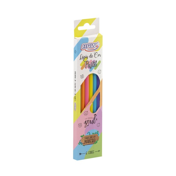 Encontraproduto.com.br - Lápis de Cor BRW Sextavado de Madeira com 6 Cores Pastel – LP0006