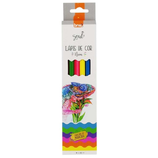 Encontraproduto.com.br - Lápis de Cor BRW Sextavado de Madeira com 6 Cores Neon – LP0016