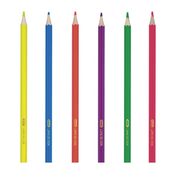Encontraproduto.com.br - Lápis de Cor BRW Sextavado de Madeira com 6 Cores Neon – LP0016