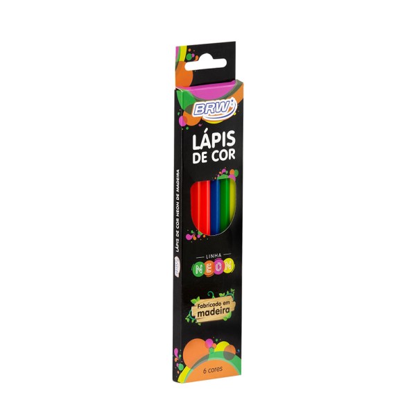 Encontraproduto.com.br - Lápis de Cor BRW Sextavado de Madeira com 6 Cores Neon – LP0016