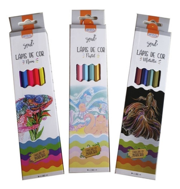 Encontraproduto.com.br - Lápis de Cor BRW Sextavado de Madeira com 6 Cores Neon – LP0016