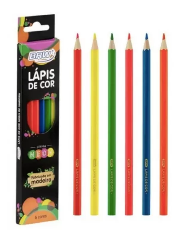 Encontraproduto.com.br - Lápis de Cor BRW Sextavado de Madeira com 6 Cores Neon – LP0016