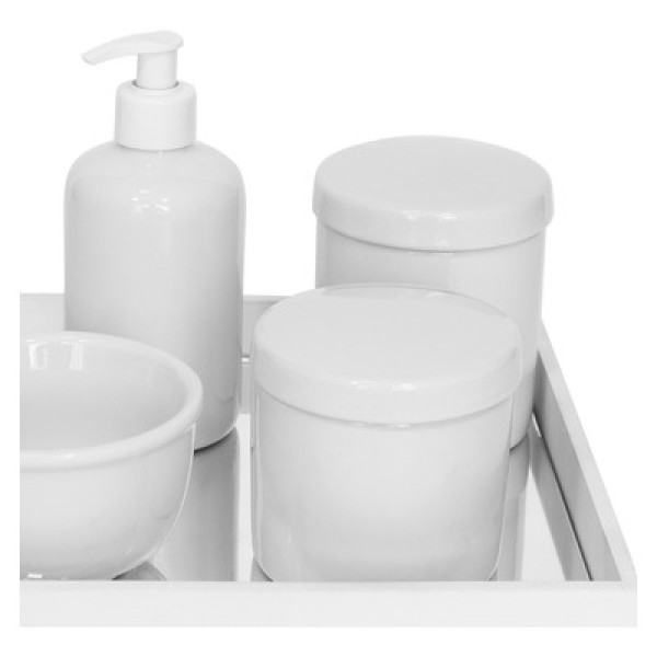 Encontraproduto.com.br - Kit Higiene Espelho Potes, Molhadeira e Porta Álcool-Gel Branco